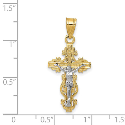 14K Two-Tone Small Narrow Cross W/Crucifix Pendant