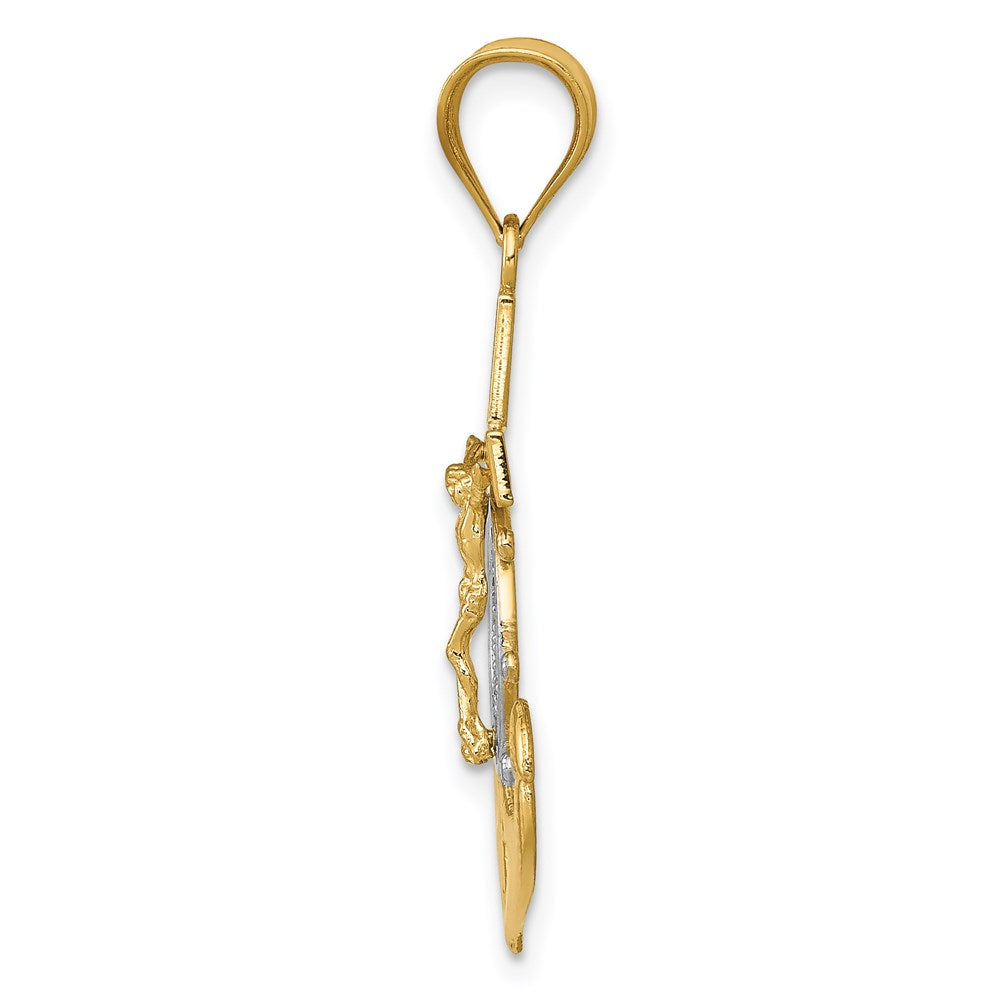 14K Yellow & Rhodium W/Rhodium Diamond-Cut Mariners Cross Pendant