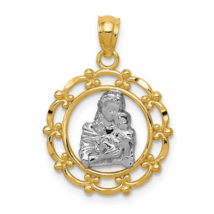 14K Yellow & Rhodium W/Rhodium Mother Holding Baby Pendant