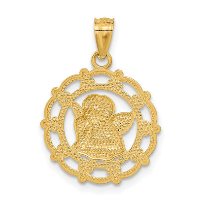14K Yellow & Rhodium W/Rhodium Angel Pendant