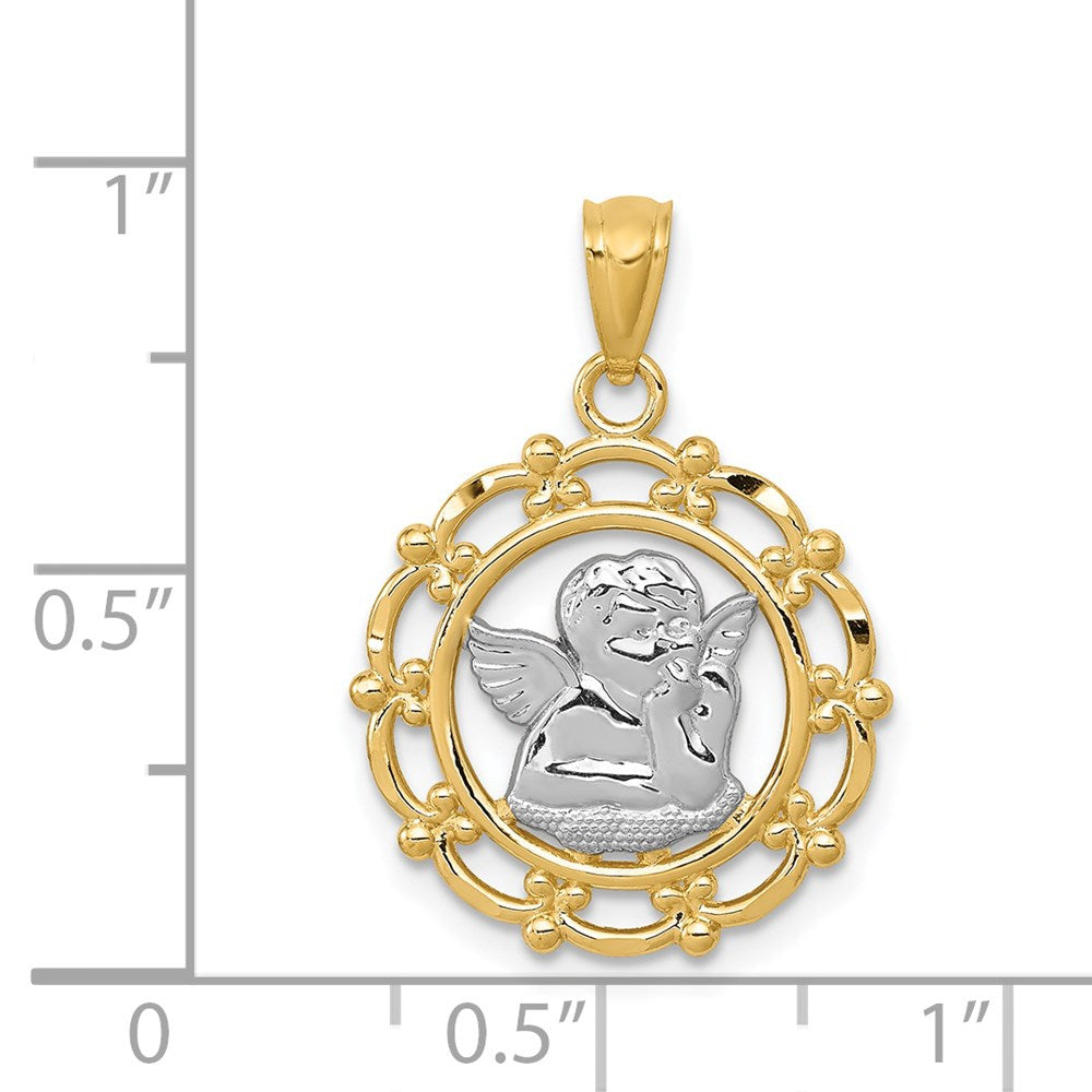 14K Yellow & Rhodium W/Rhodium Angel Pendant