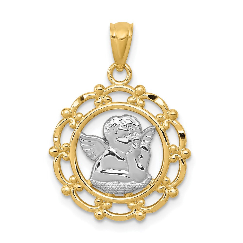14K Yellow & Rhodium W/Rhodium Angel Pendant