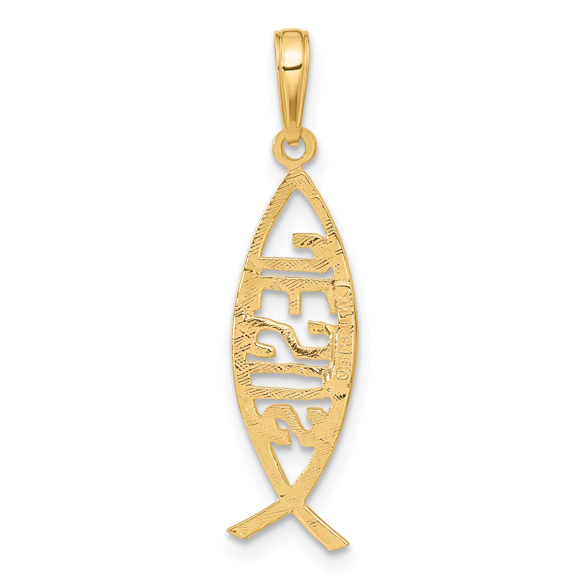14K Yellow Gold Ichthus Fish W/ Jesus Pendant