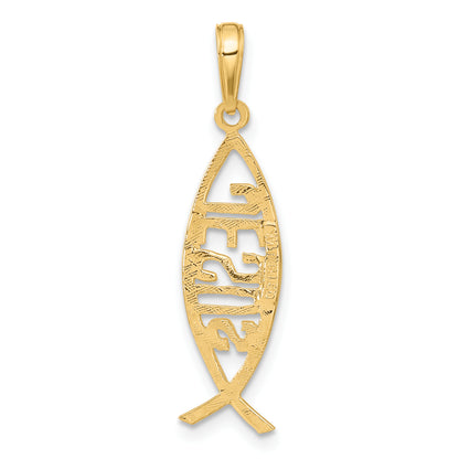 14K Yellow Gold Ichthus Fish W/ Jesus Pendant