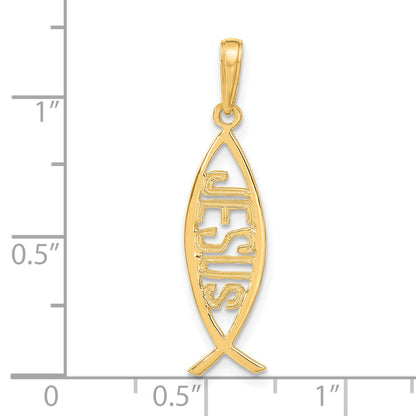 14K Yellow Gold Ichthus Fish W/ Jesus Pendant