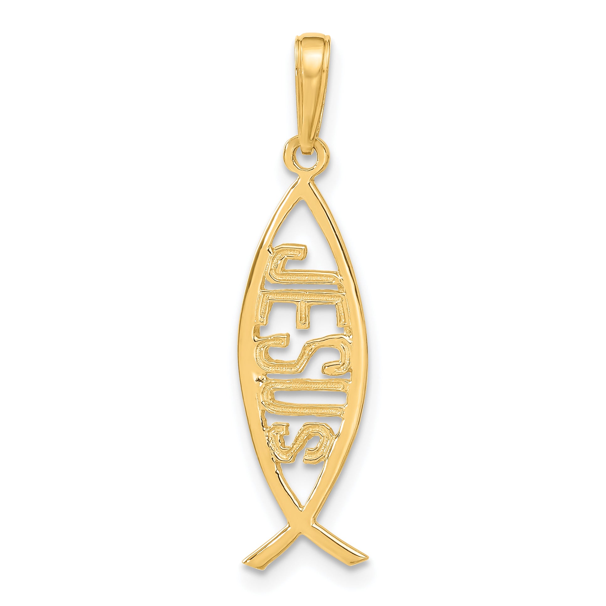 14K Yellow Gold Ichthus Fish W/ Jesus Pendant