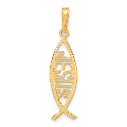 14K Yellow Gold Ichthus Fish W/ Jesus Pendant