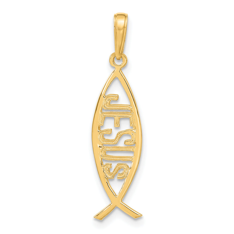 14K Yellow Gold Ichthus Fish W/ Jesus Pendant