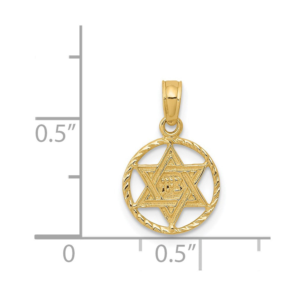 14K Yellow Gold Star Of David In Circle Frame Pendant