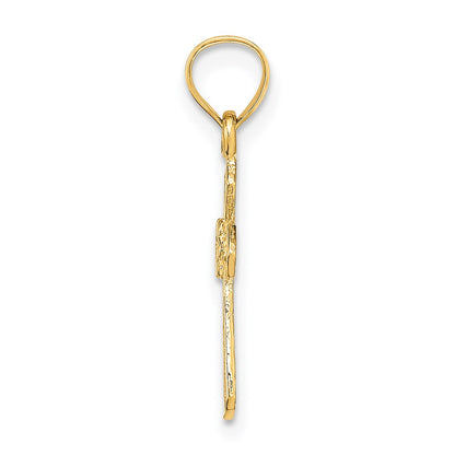 14K Yellow Gold Small Cross W/Flower Charm