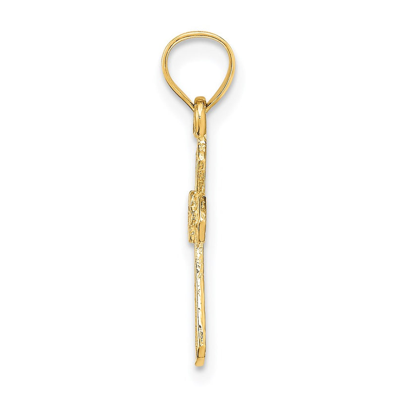 14K Yellow Gold Small Cross W/Flower Charm