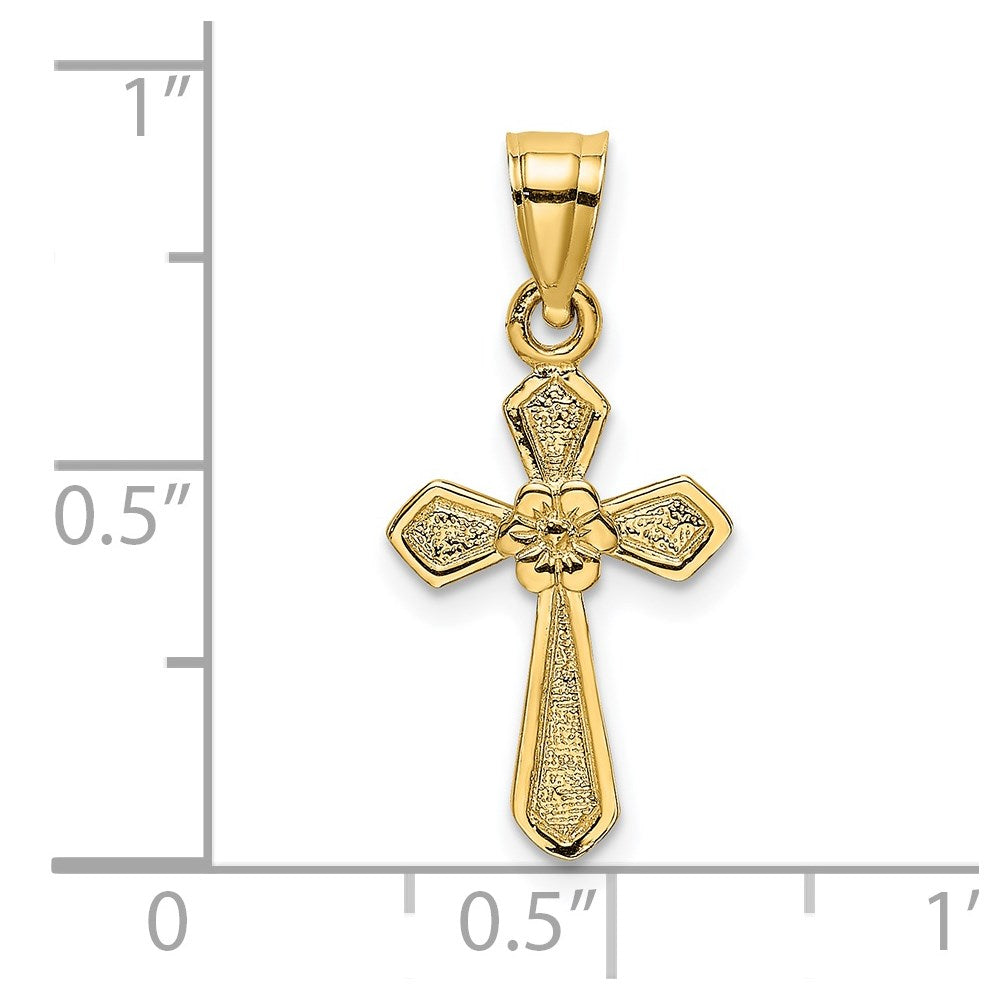 14K Yellow Gold Small Cross W/Flower Charm
