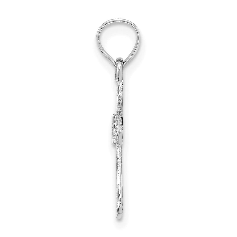 14K White Gold Small Cross W/Flower Pendant