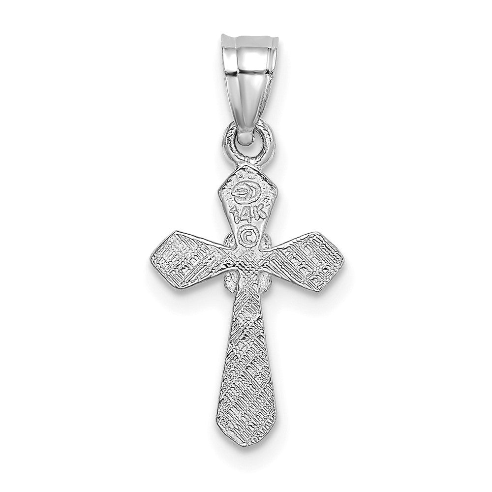 14K White Gold Small Cross W/Flower Pendant