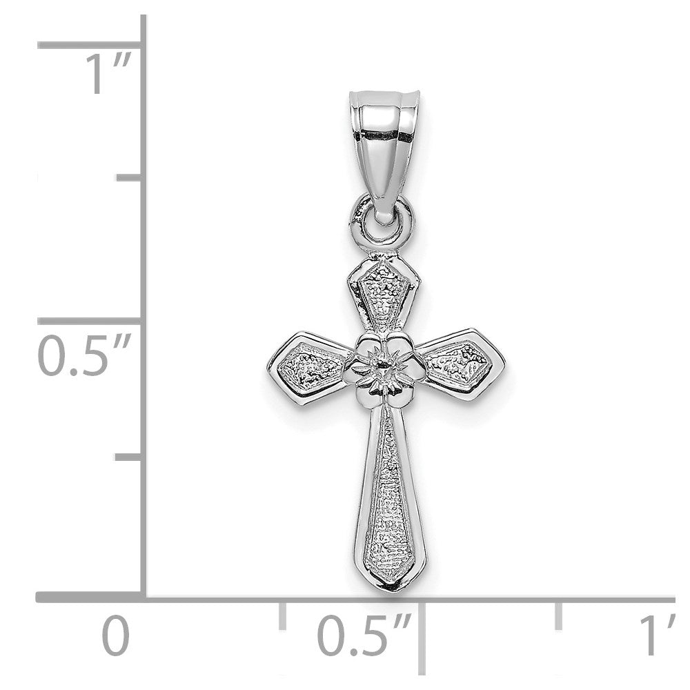 14K White Gold Small Cross W/Flower Pendant