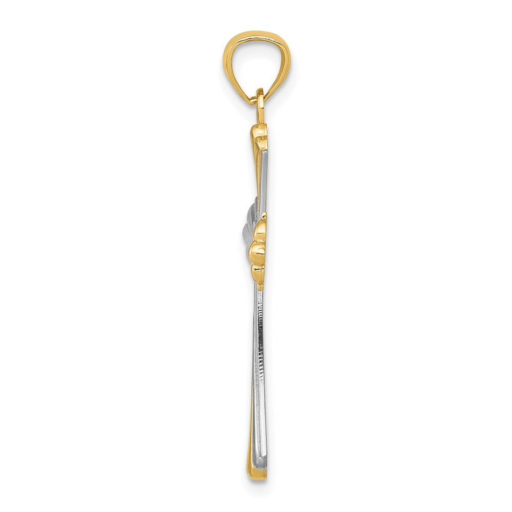 14K Yellow & Rhodium Diamond-Cut Budded Cross Pendant