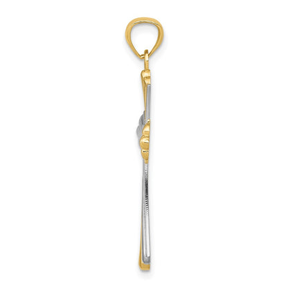14K Yellow & Rhodium Diamond-Cut Budded Cross Pendant