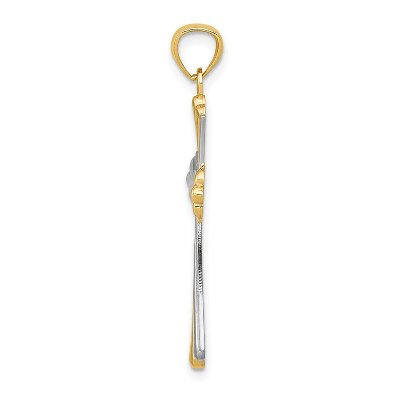 14K Yellow & Rhodium Diamond-Cut Budded Cross Pendant