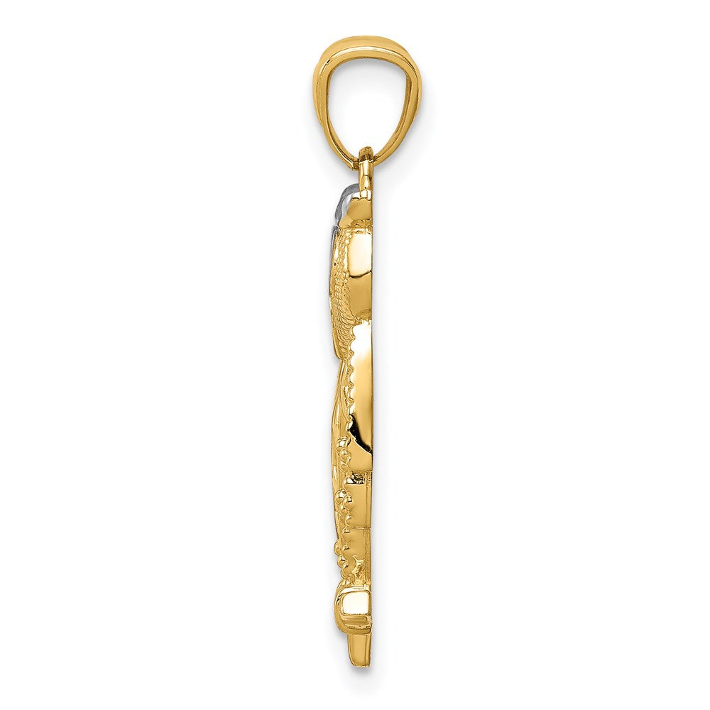 14K Yellow & Rhodium Gold Diamond Cut Owl Pendant