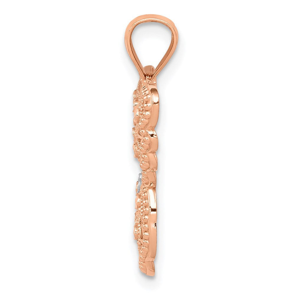 14K Rose Gold Rhodium Diamond Cut Butterfly Pendant