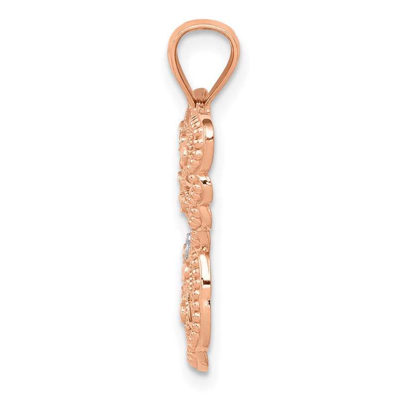 14K Rose Gold Rhodium Diamond Cut Butterfly Pendant