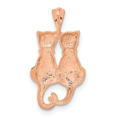 14K Rose Gold Polished And Textured Sitting Cats Pendant