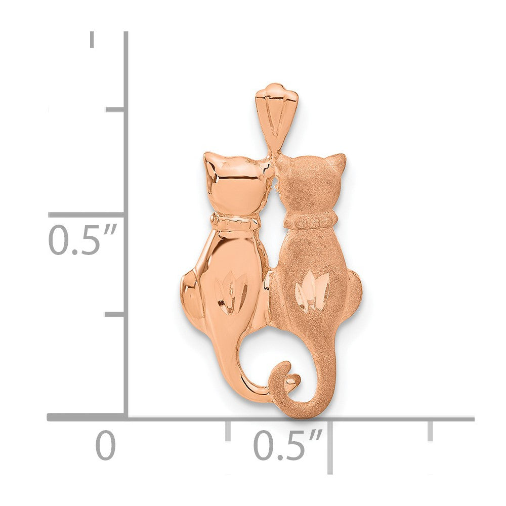 14K Rose Gold Polished And Textured Sitting Cats Pendant