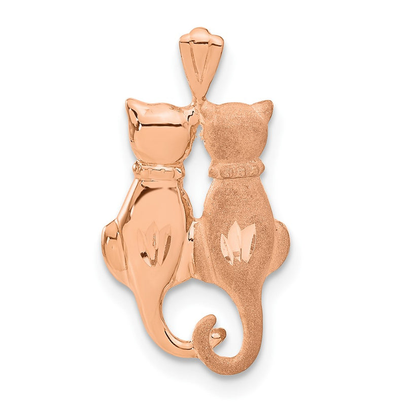 14K Rose Gold Polished And Textured Sitting Cats Pendant