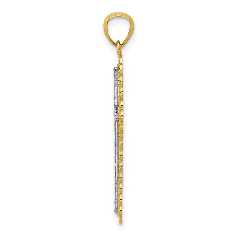 14K Yellow & Rhodium Gold W/Rhodium Diamond Cut Cross Pendant