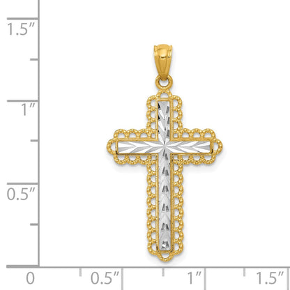 14K Yellow & Rhodium Gold W/Rhodium Diamond Cut Cross Pendant
