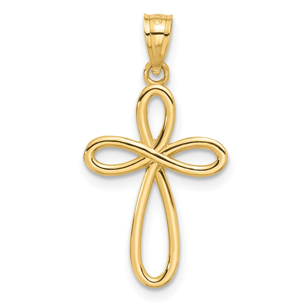 14K Yellow Gold Ribbon Cross Pendant