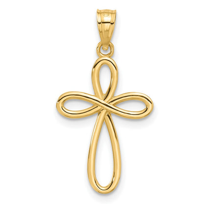 14K Yellow Gold Ribbon Cross Pendant