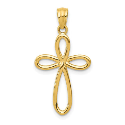 14K Yellow Gold Ribbon Cross Pendant