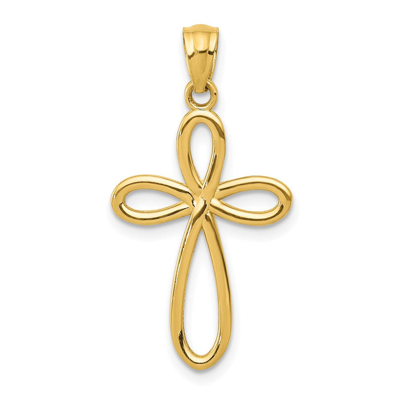 14K Yellow Gold Ribbon Cross Pendant