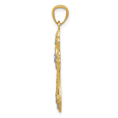 14K Yellow & Rhodium W/Rhodium Diamond-Cut Cross Pendant