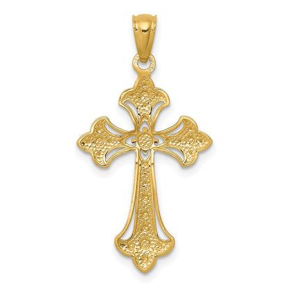 14K Yellow & Rhodium W/Rhodium Diamond-Cut Cross Pendant