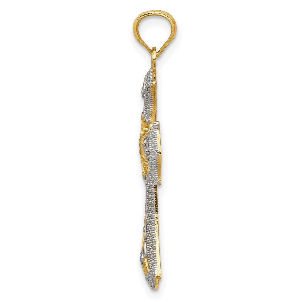 14K Yellow & Rhodium W/Rhodium Diamond-Cut Cross Pendant