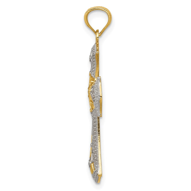 14K Yellow & Rhodium W/Rhodium Diamond-Cut Cross Pendant