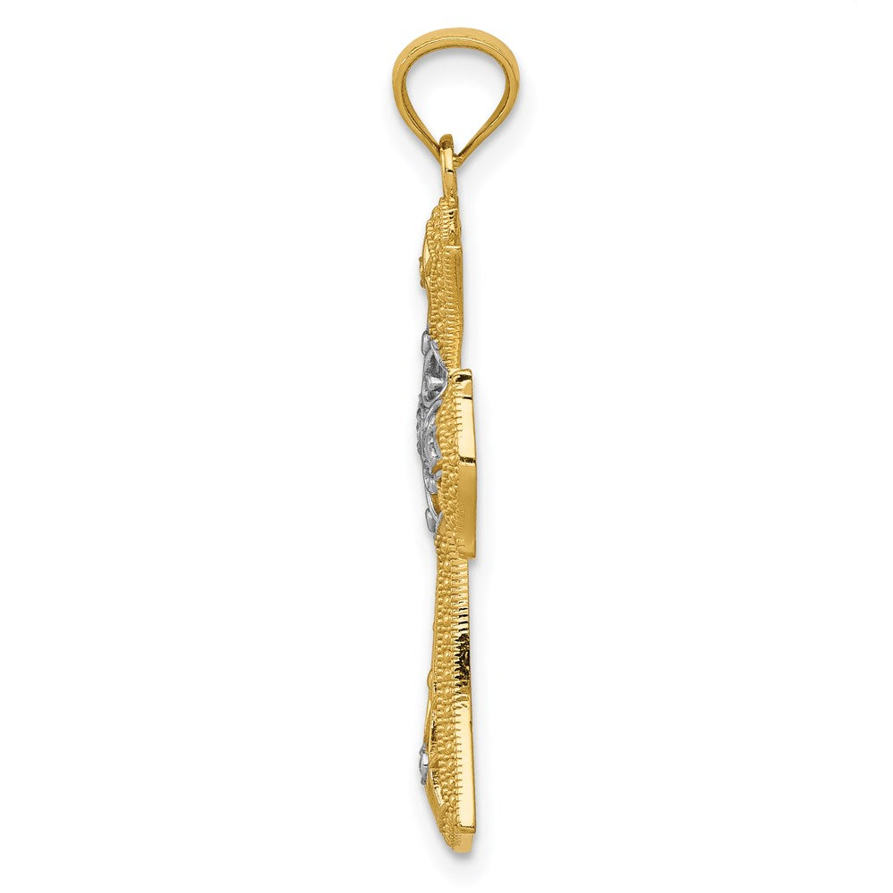 14K Yellow & Rhodium W/Rhodium Diamond-Cut Cross Pendant