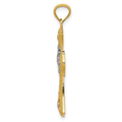 14K Yellow & Rhodium W/Rhodium Diamond-Cut Cross Pendant