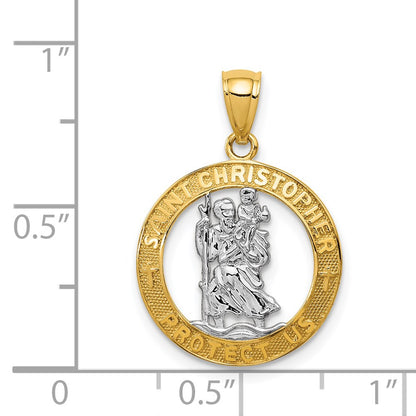 14K Yellow & Rhodium W/Rhodium St Christopher Pendant