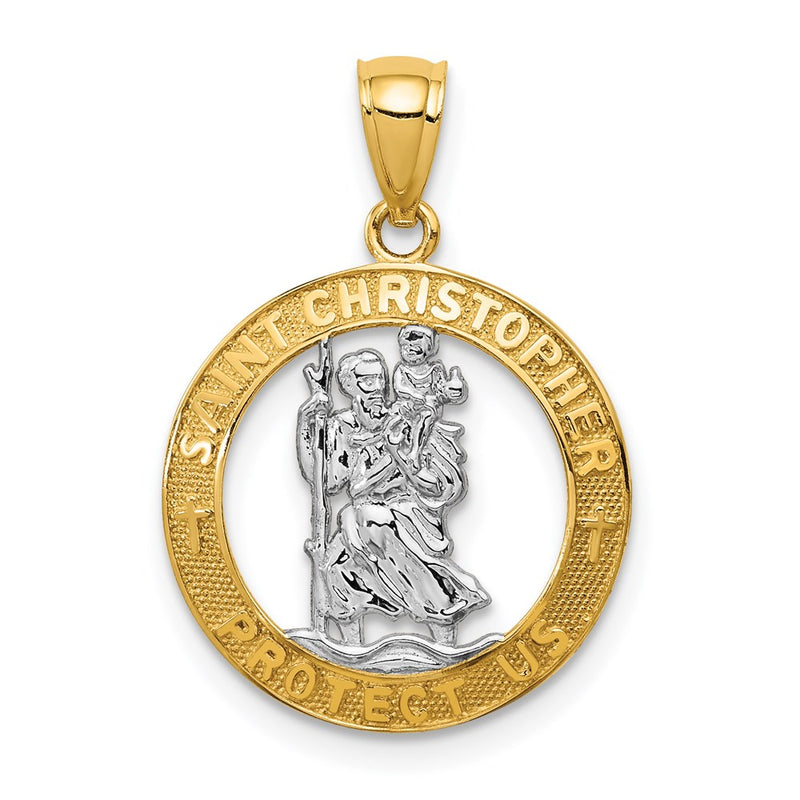 14K Yellow & Rhodium W/Rhodium St Christopher Pendant