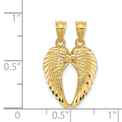 14K Yellow Gold Break Apart Diamond-Cut Wings Pendant