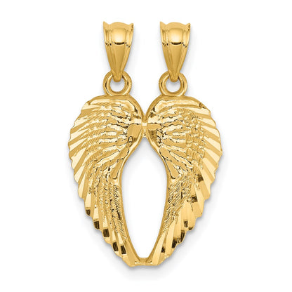 14K Yellow Gold Break Apart Diamond-Cut Wings Pendant