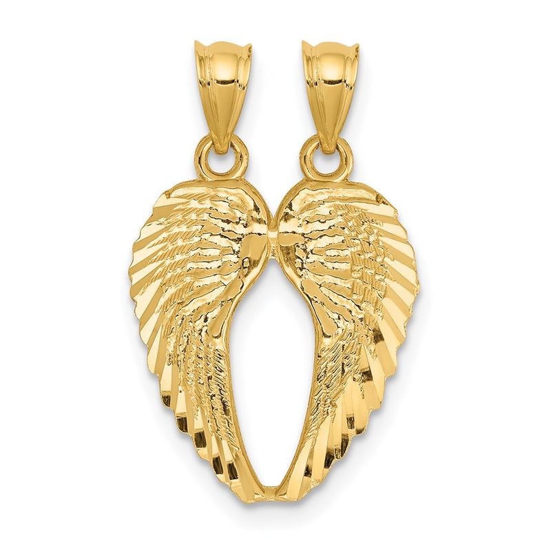 14K Yellow Gold Break Apart Diamond-Cut Wings Pendant