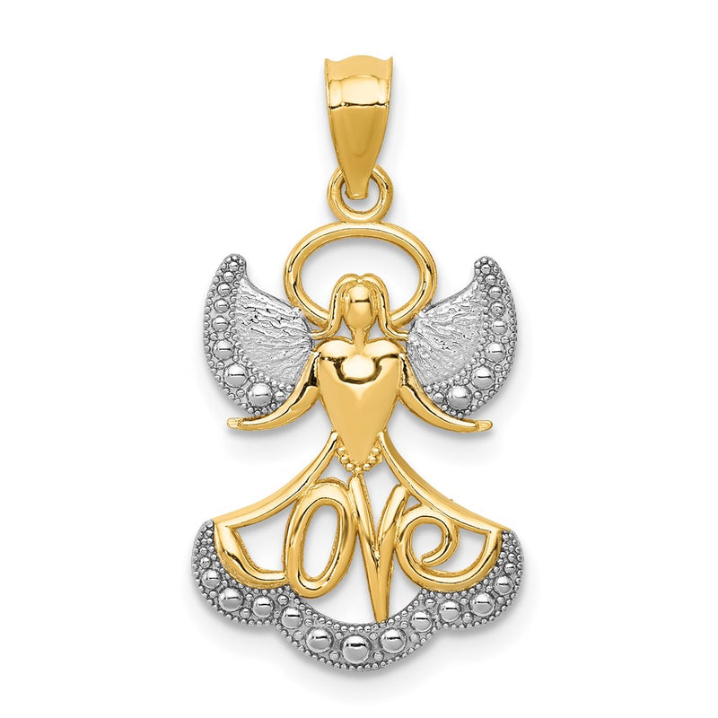 14K Yellow & Rhodium W/Rhodium Love Angel Pendant