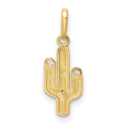 14K Yellow Gold Cactus Cz Pendant