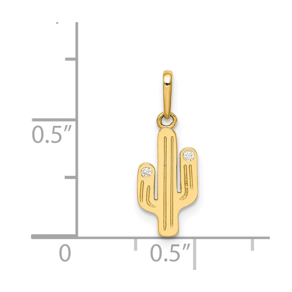 14K Yellow Gold Cactus Cz Pendant