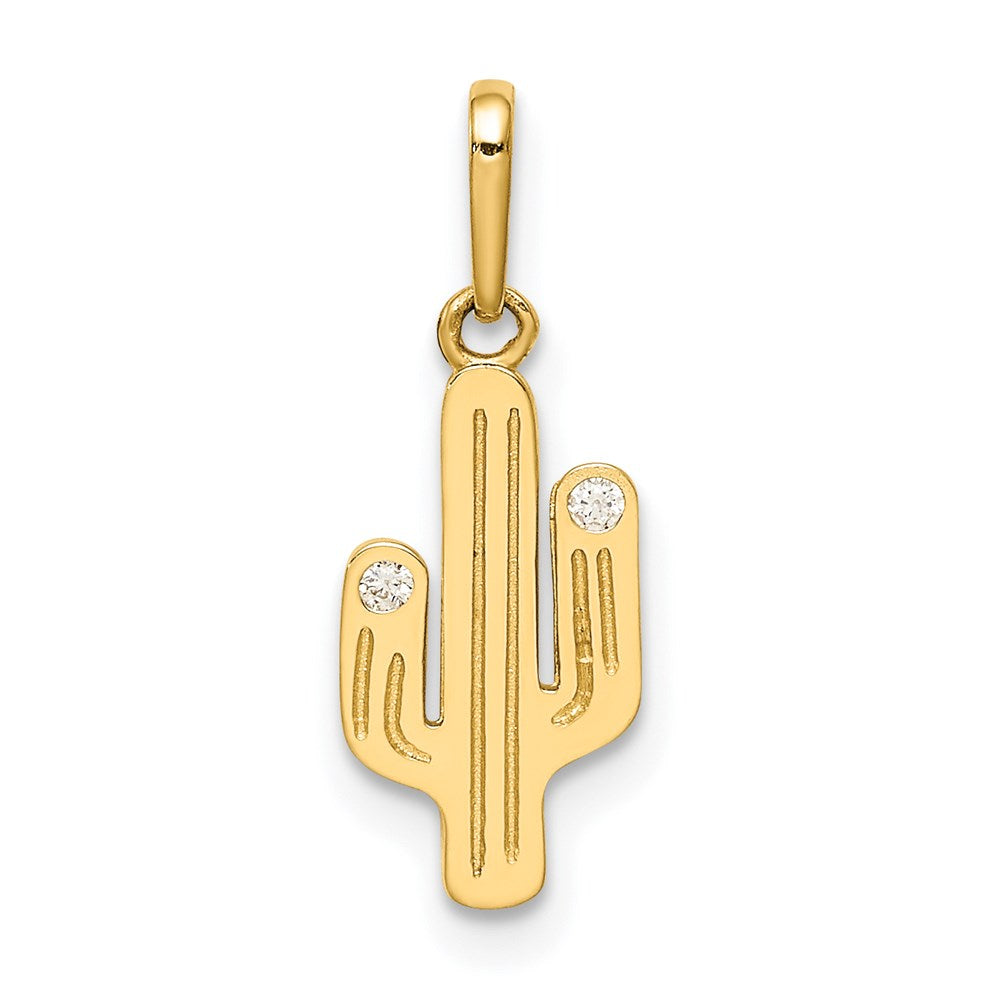 14K Yellow Gold Cactus Cz Pendant