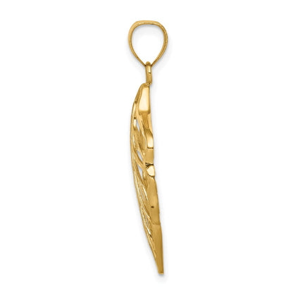 14K Yellow Gold Leaf D/C Dangle Pendant